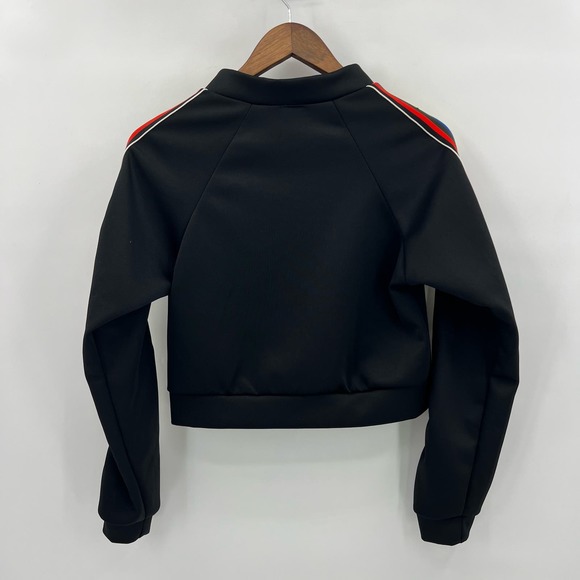 Color Stripe Bomber Jacket Womens Large Black Contrasting Trim Cropped Light - Picture 3 of 7